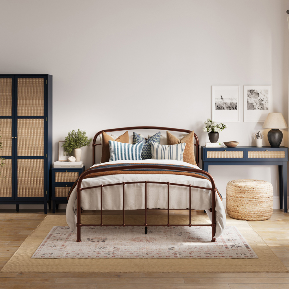 Bordeaux 2 Drawer Blue Rattan Dressing Table Image 2