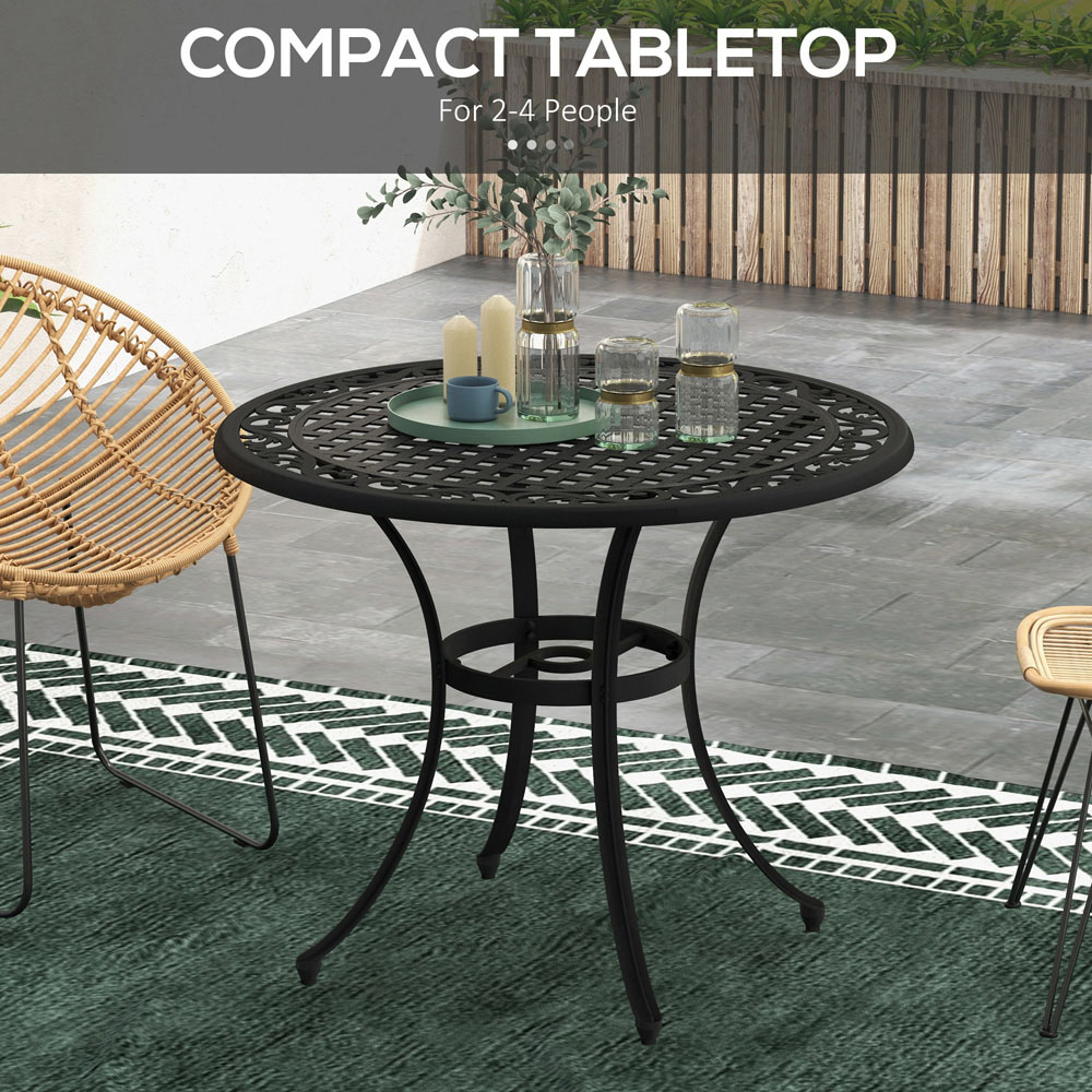 Outsunny Round Garden Dining Table with Parasol Hole Black Image 6