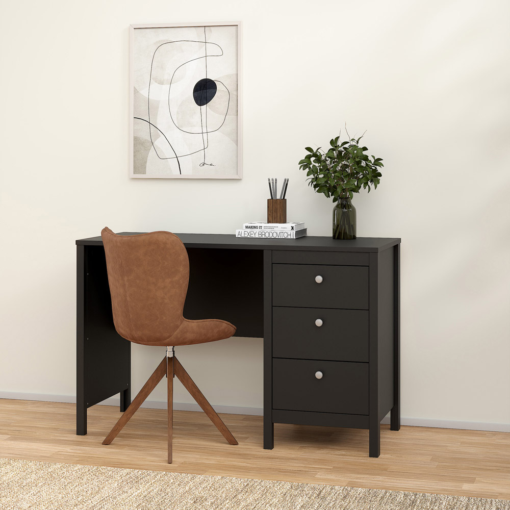 Florence Madrid 3 Drawers Desk Matt Black Image 6
