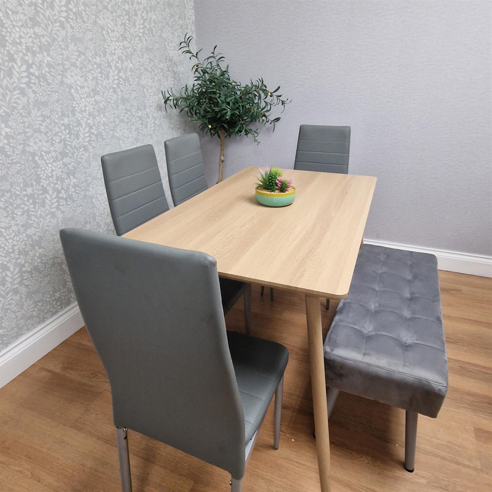 Kosy Koala 4 Seater Faux Leather Wooden Dining Set with Bench Grey Image 5