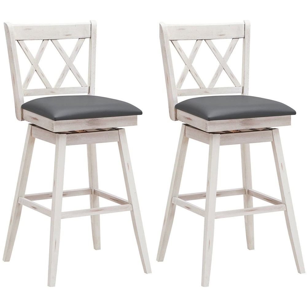 Costway White Counter Height Bar Stool with Upholstered Cushion Set of 2 Image 2