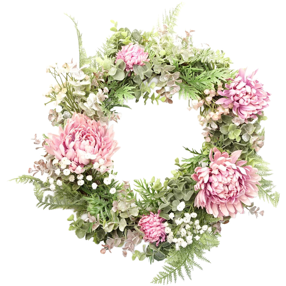 Leaf Pink Floral Artificial Wreath 45cm Image 1