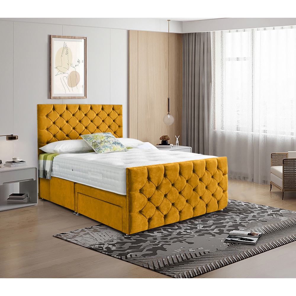 Eleganza Home Dreamscape Double Mustard Plush Velvet Single Drawer Divan Bed with Headboard Image 2