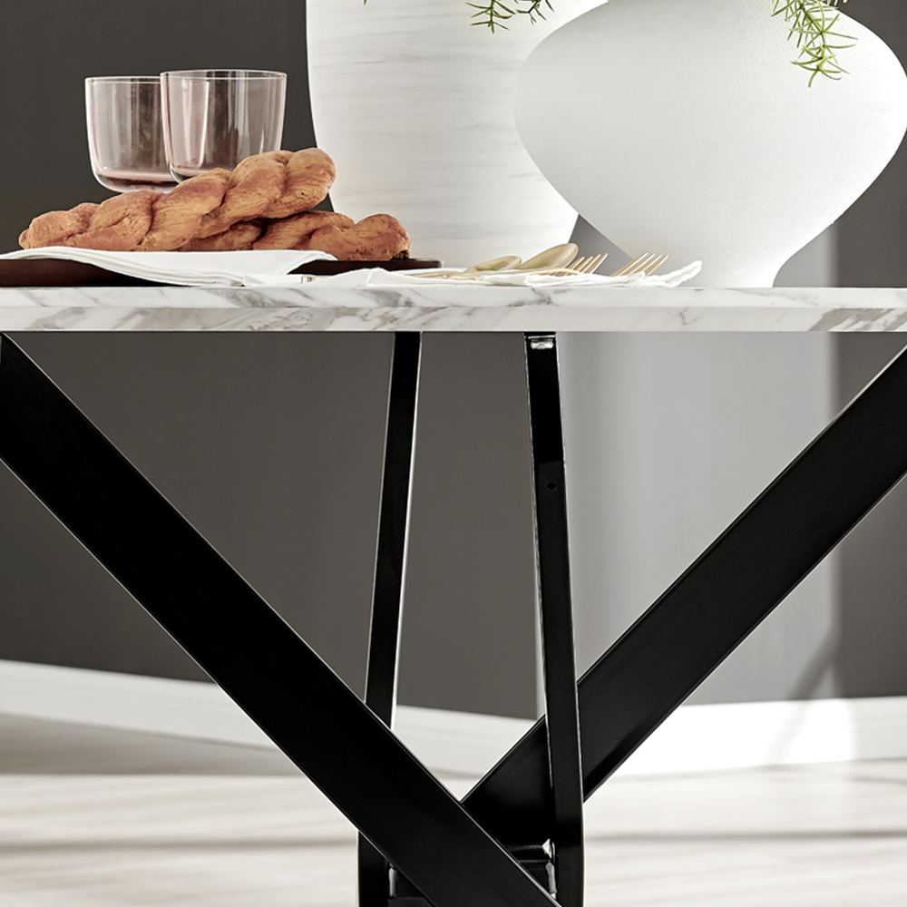 Furniturebox Arona 4 Seater Round Dining Table White Marble and Black Image 4