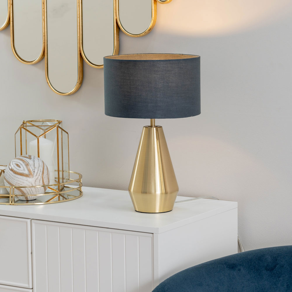 ValueLights Jax Charcoal Shade Antique Brass Touch LED Table Lamp Image 2