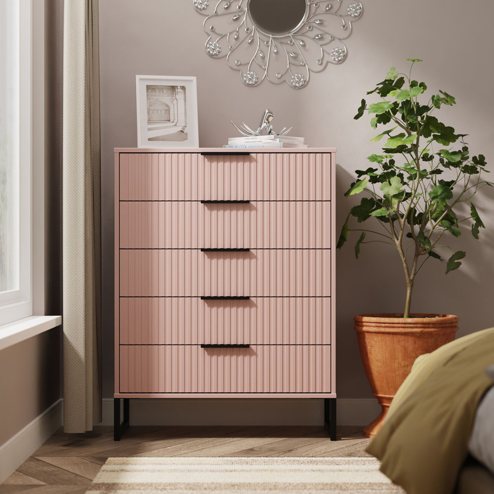 Crowndale Fluted 5 Drawer Kobe Pink Chest of Drawers Ready Assembled Image 7