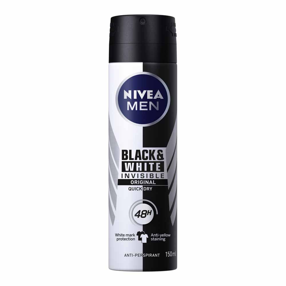 Nivea Men Black and White Original Anti Perspirant Deodorant Spray Case of 6 x 150ml Image 2