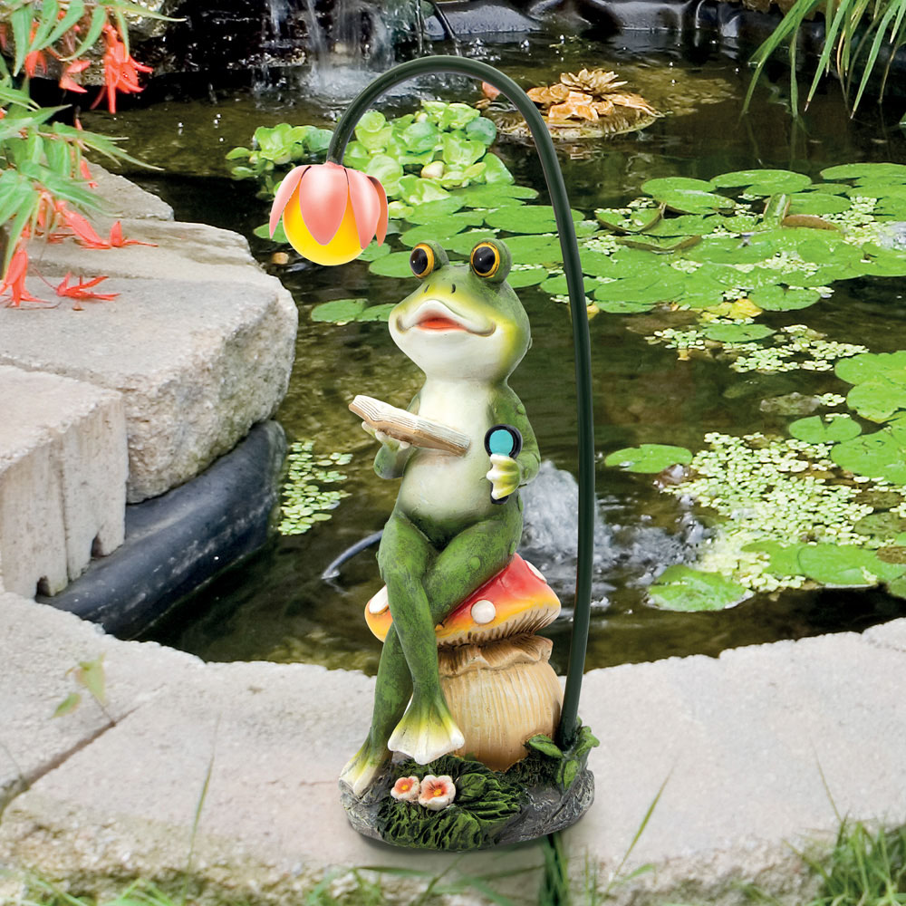 GardenKraft Frog Reading Under Fairy Flower LED Solar Decorative Light Image 6