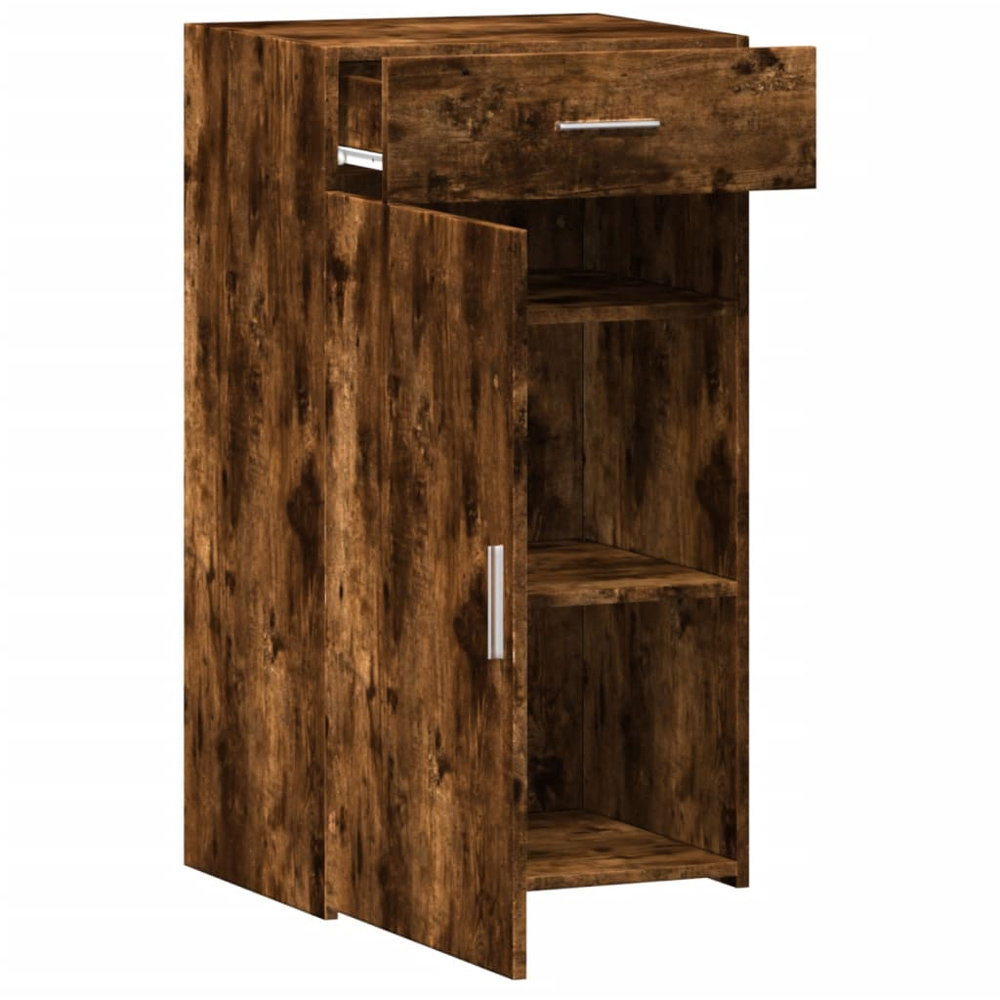 vidaXL Single Door Single Drawer Smoked Oak Sideboard Image 7