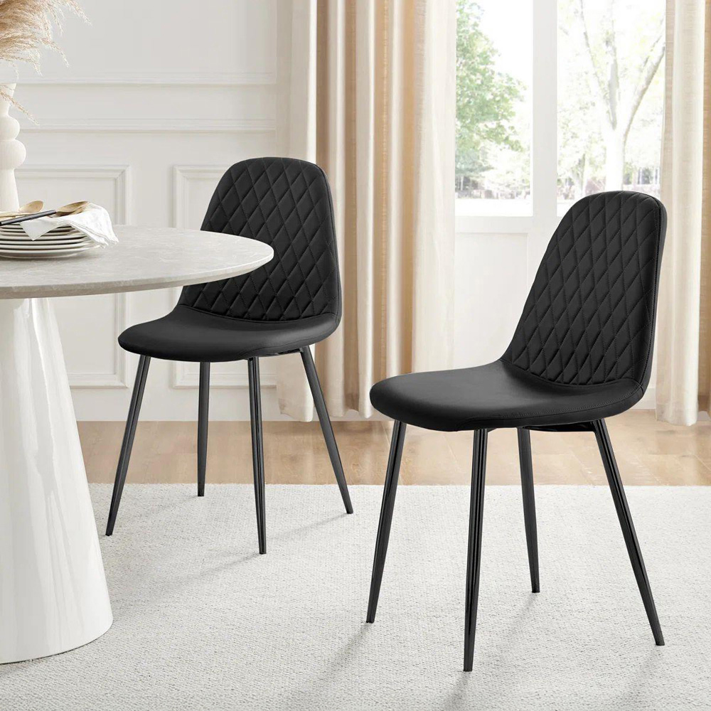 Kosy Koala 4 Seater Faux Leather Wooden Dining Set Black Image 4