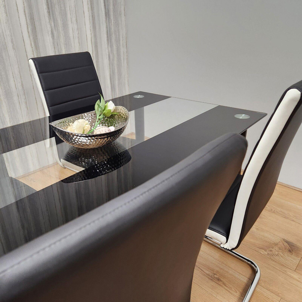 Kosy Koala 4 Seater Leather Clear Glass Dining Set Black and White Image 3