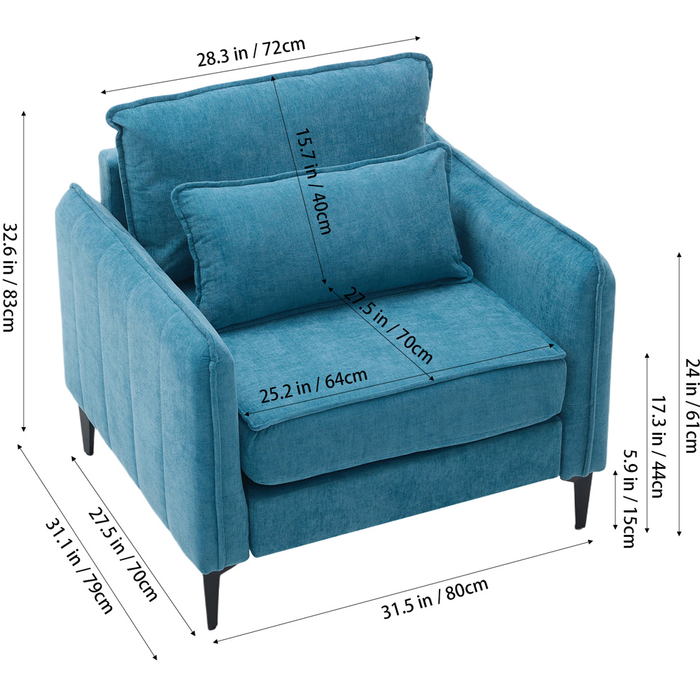 Living and Home Turquoise Grey Chenille Sofa Chair Image 9