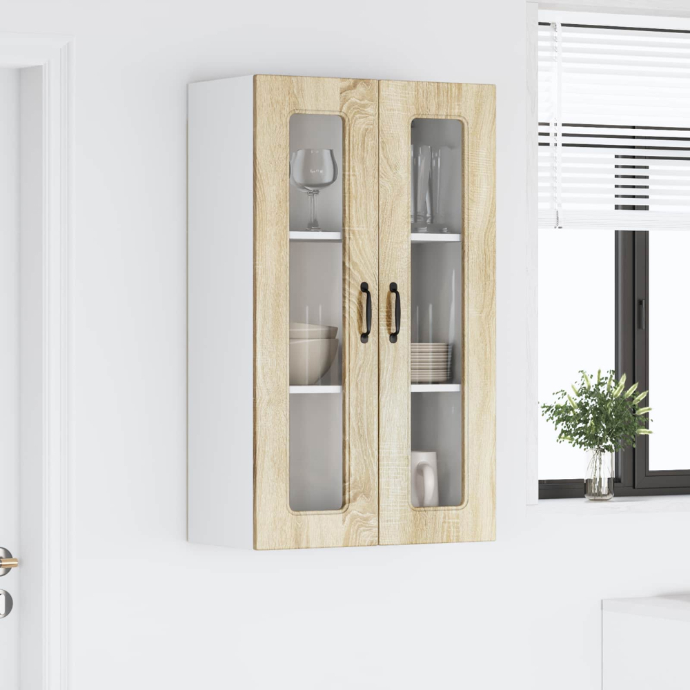 vidaXL 2 Glass Door Sonoma Oak Kitchen Wall Cabinet Image 9