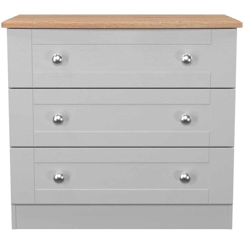 Crowndale Sussex 3 Drawer Grey Ash and Bardolino Oak Chest of Drawers Ready Assembled Image 2