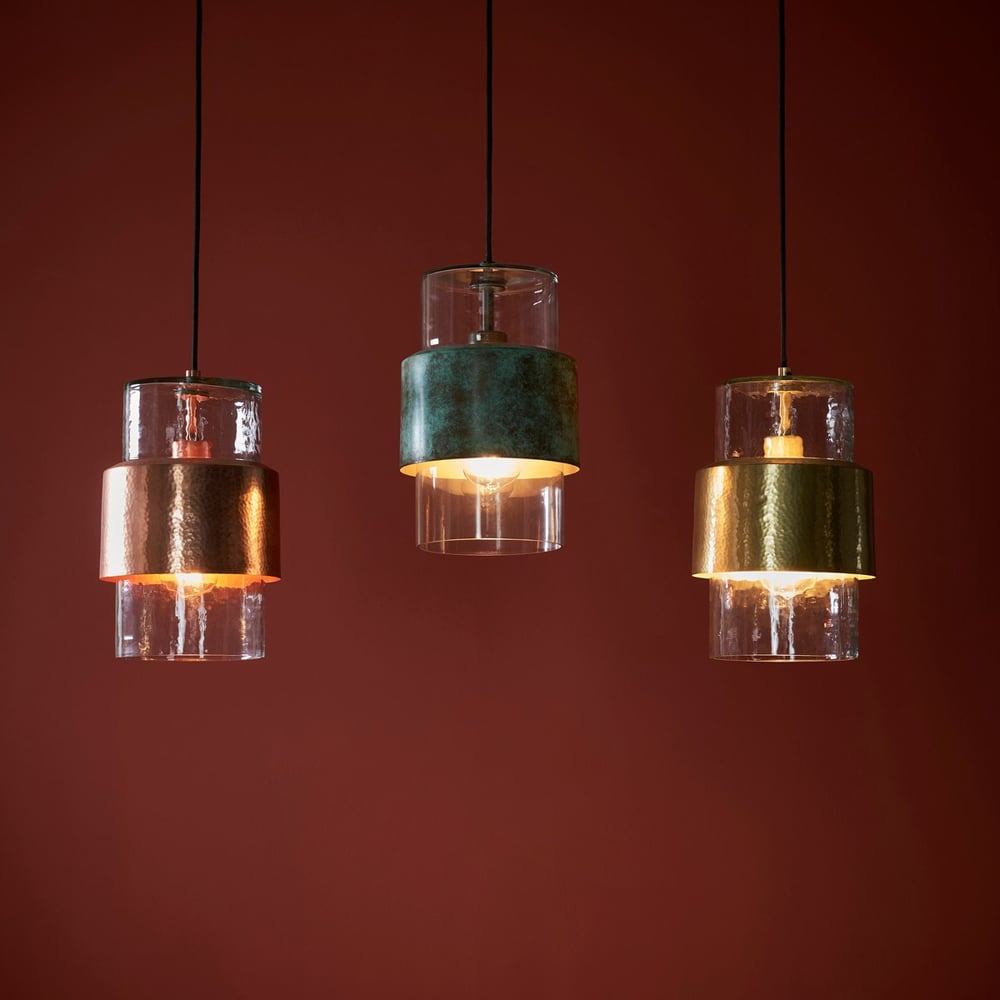 Merano Palermo Hammered Copper Plate with Textured Clear Glass Pendant Ceiling Light Image 9