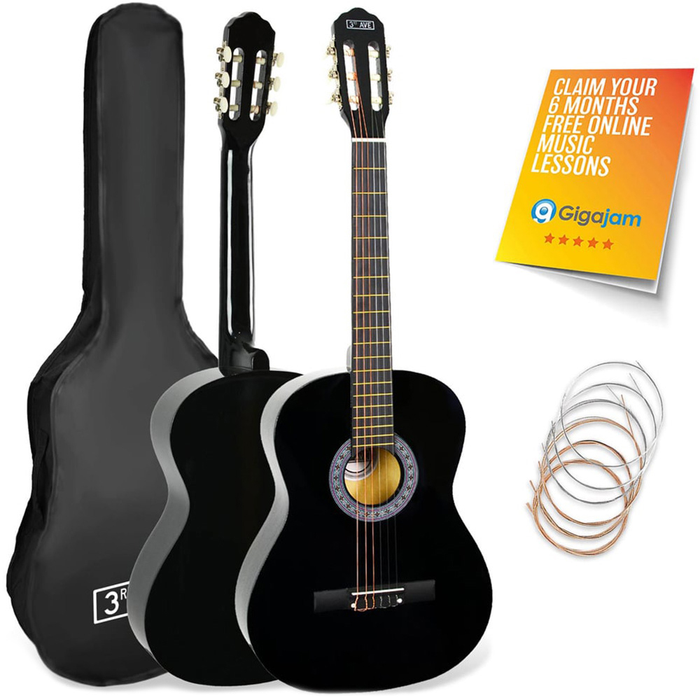 3rd Avenue Black Three Quarter Size Classical Guitar Set Image 1