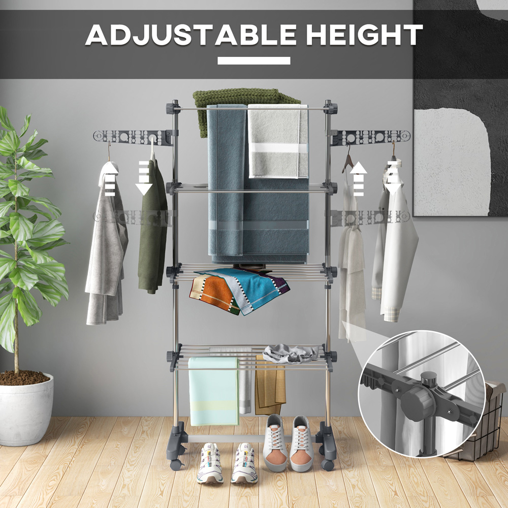 HOMCOM 4 Tier Grey Stainless Steel Clothes Airer Image 8