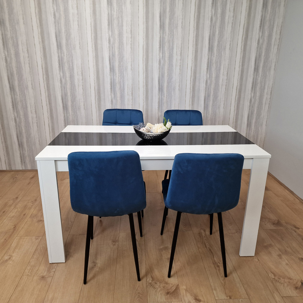 Kosy Koala 4 Seater Velvet Dining Set White Black and Blue Image 3