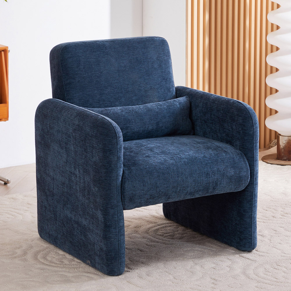 Living and Home Blue Chenille Upholstered Accent Chair with Lumbar Pillow Image 7