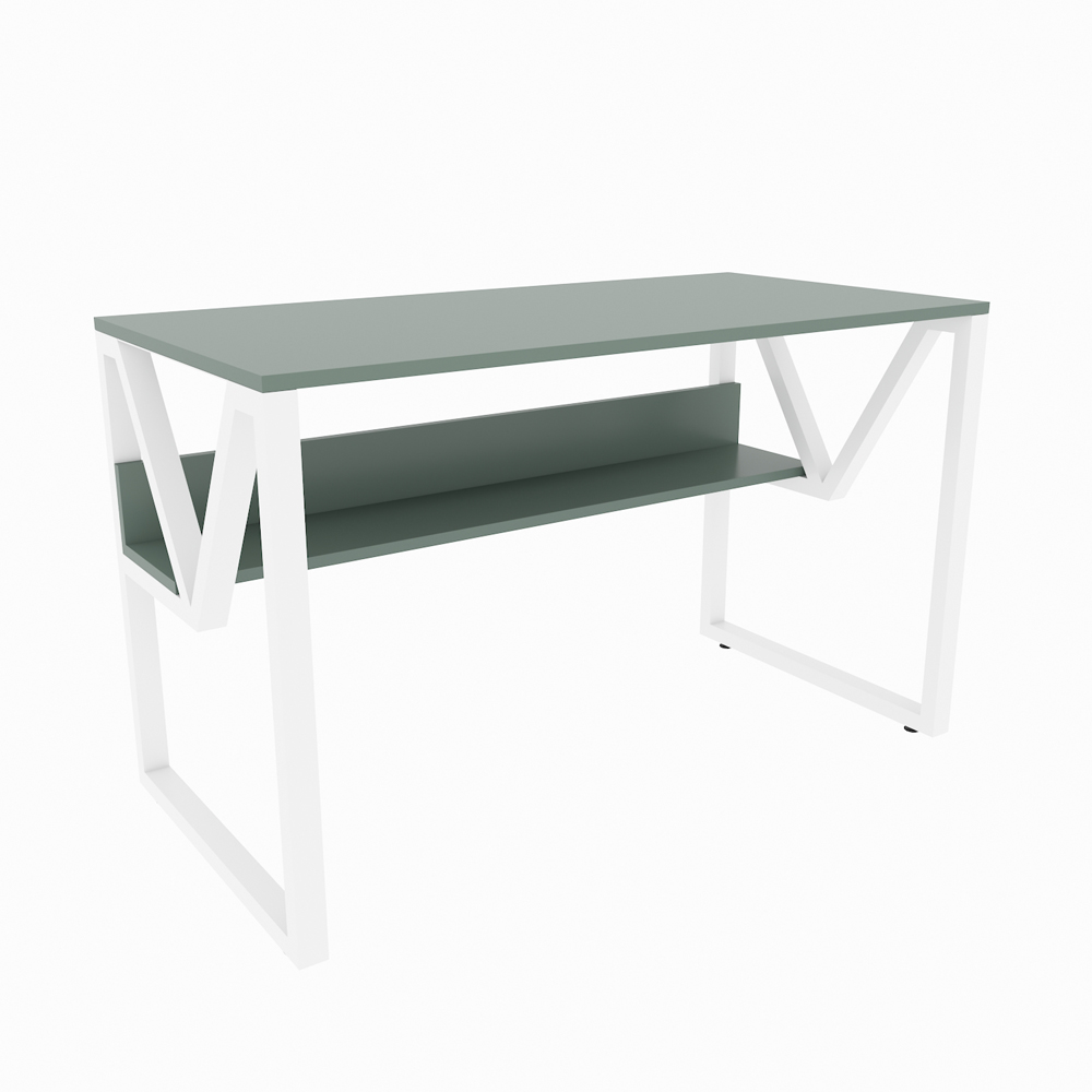 Decorotika Lona Single Shelf Study and Writing Desk Green and White Image 2