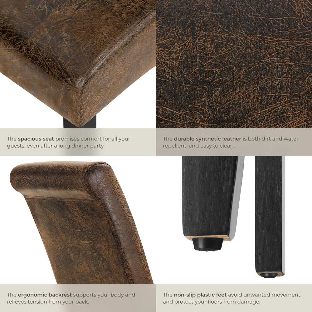 tectake Set of 4 Antique Brown Faux Leather High Backrest Dining Chair Image 5