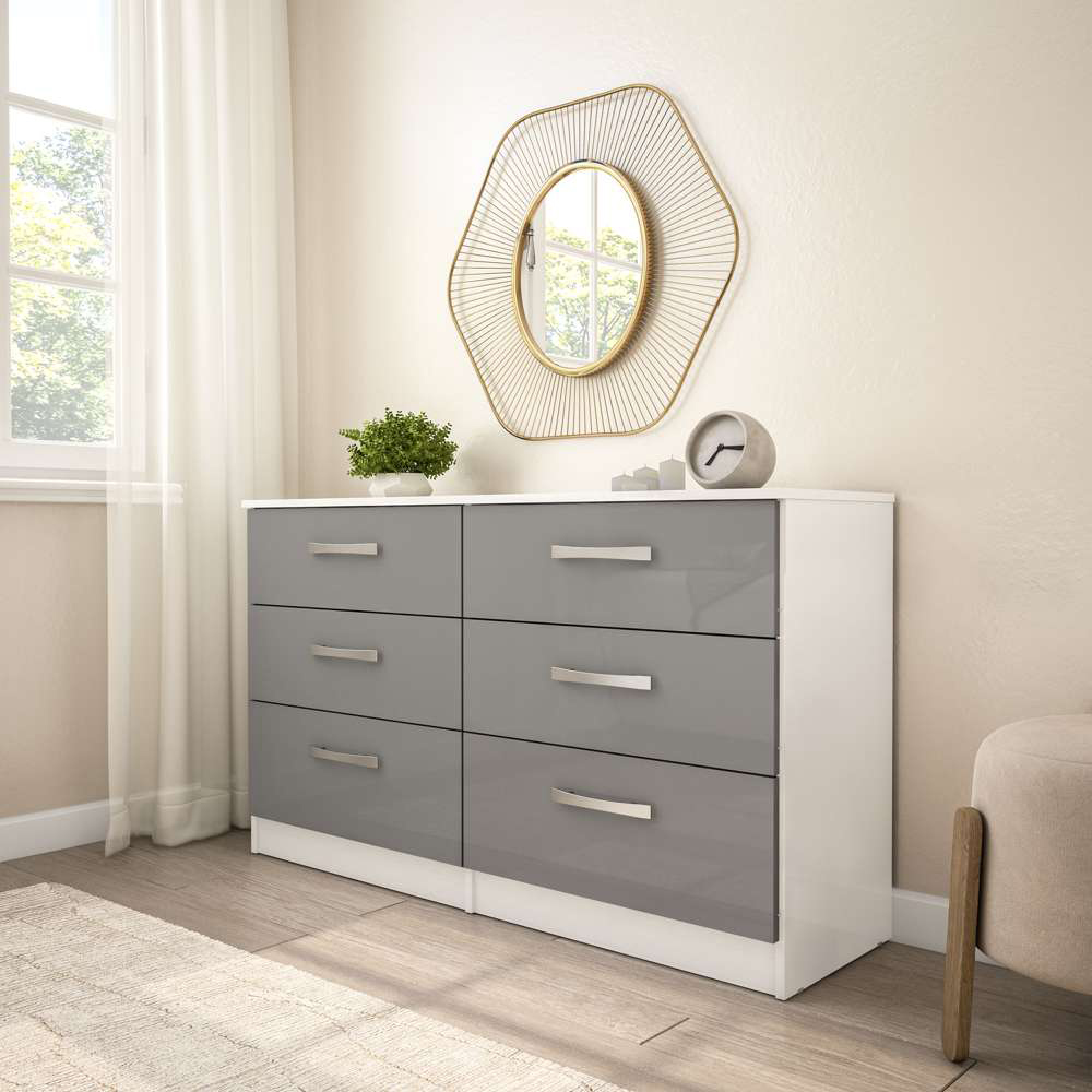 Lynx 6 Drawer Grey and White Chest of Drawers Image 3