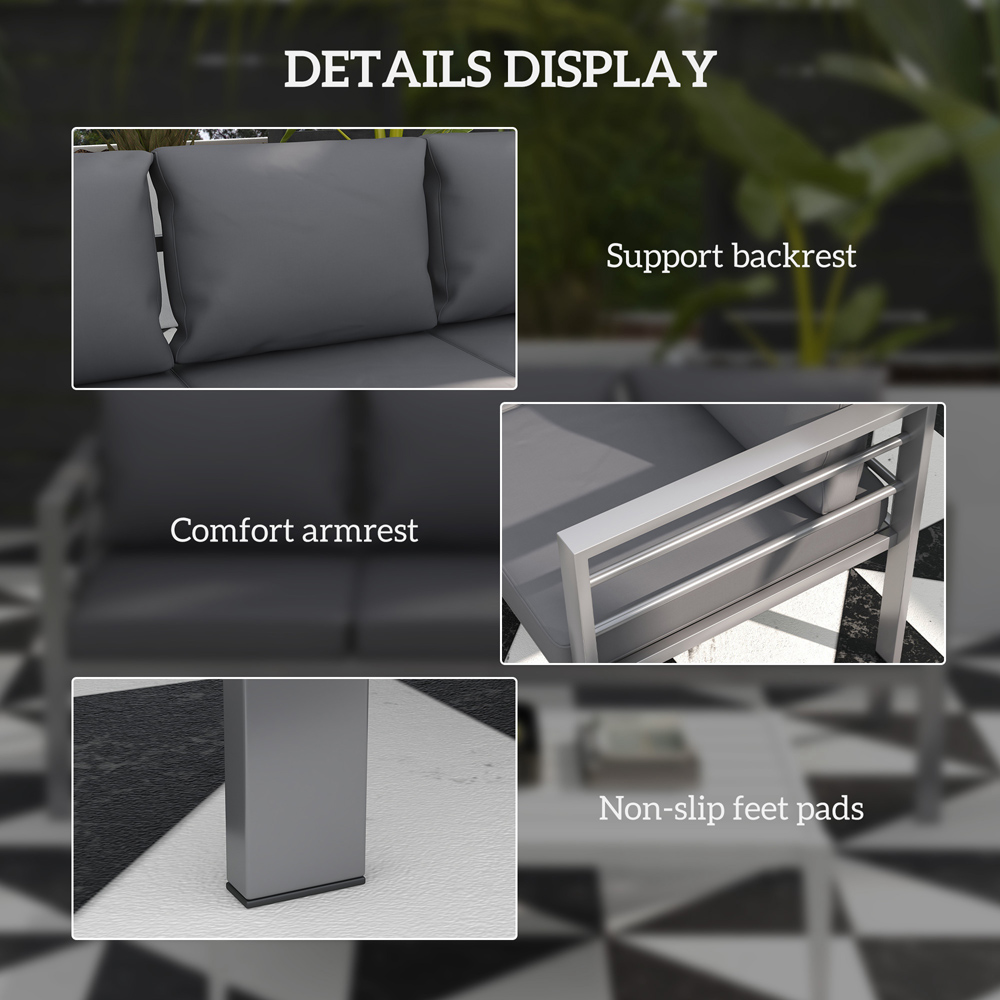 Outsunny 3 Seater Grey Aluminium Garden Bench with Cushions Image 6