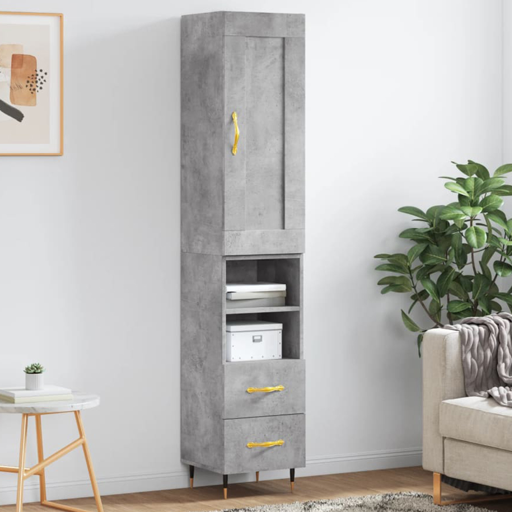 vidaXL Single Door 2 Drawer 2 Shelf Concrete Grey Highboard Image 1