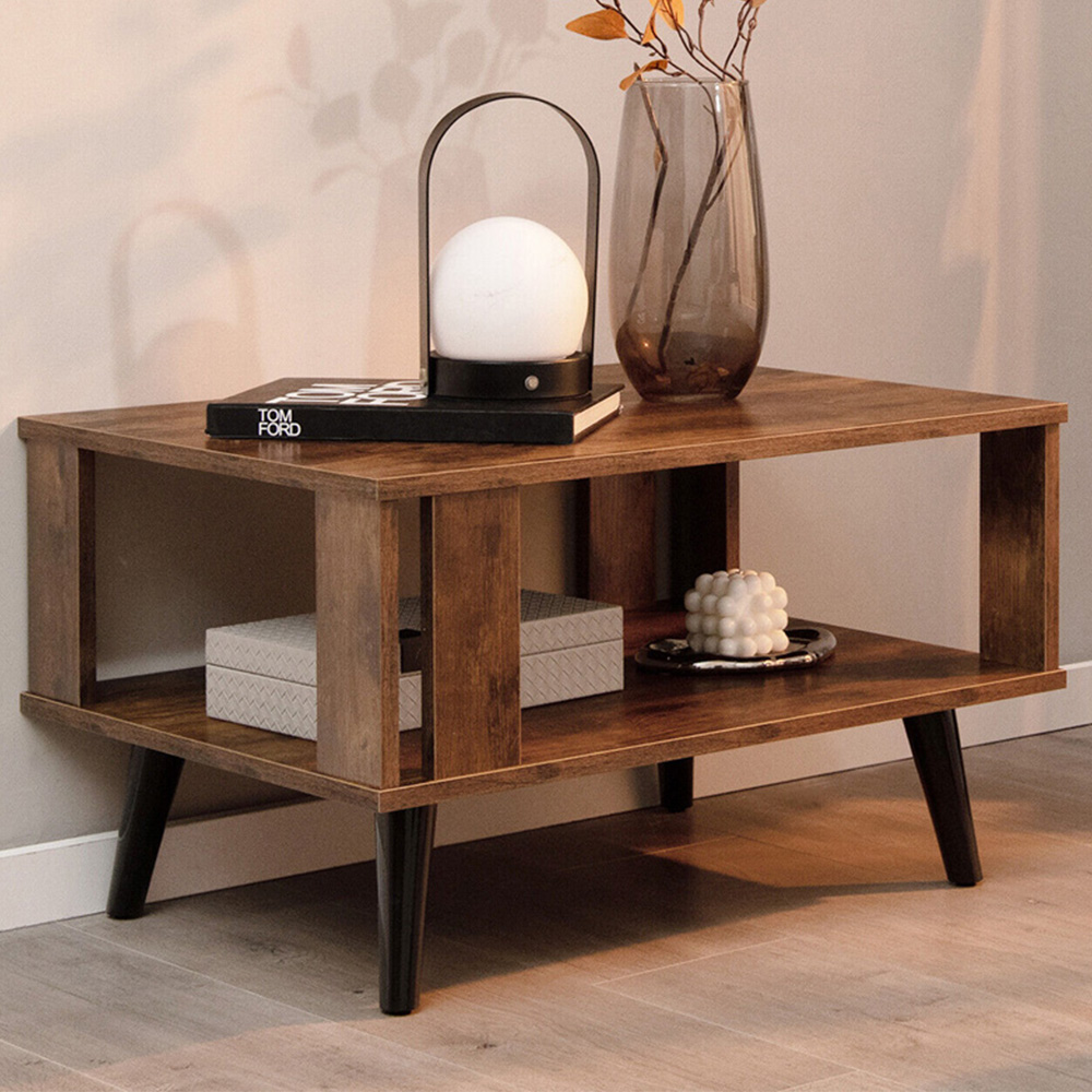 Costway Single Shelf Brown Coffee Table Image 1