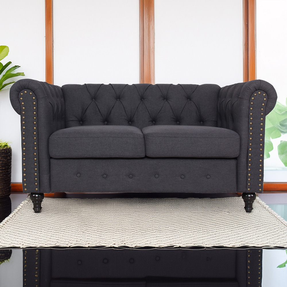 Furniture One Dark Grey Nailhead Trim Upholstered Sofa Chair Image 1