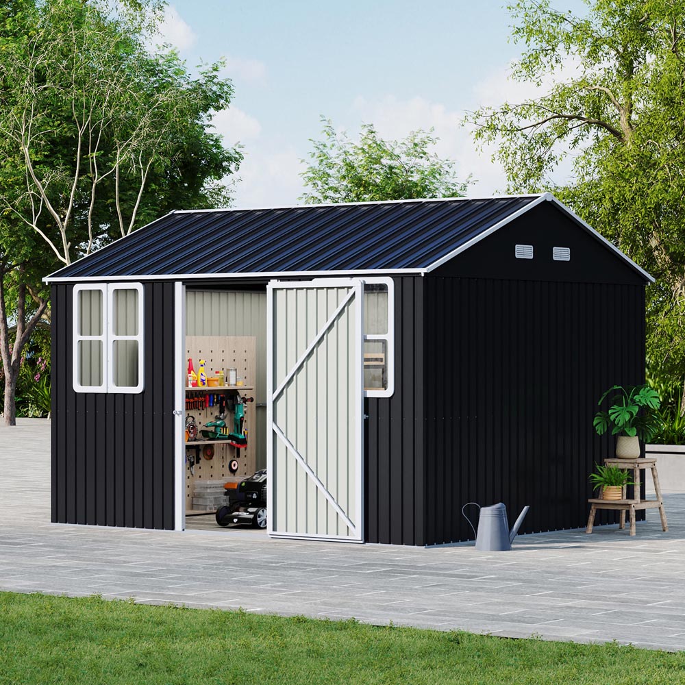 Living and Home 12 x 10ft Anthracite Metal Apex Garden Tool Storage Shed Image 7
