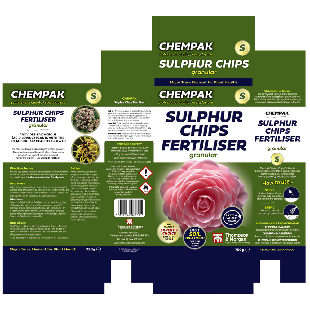 Thompson and Morgan Chempak Sulphur Chips Fertiliser 750g 2 Pack Image 1