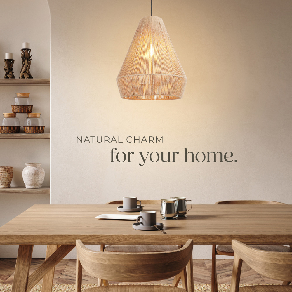 tectake Suri Boho Chic Jute Fibre Pendant Light Image 7