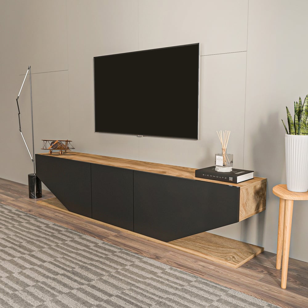 Decorotika Pearl 3 Door 2 Shelf Black and Oud Modern TV Unit Image 4