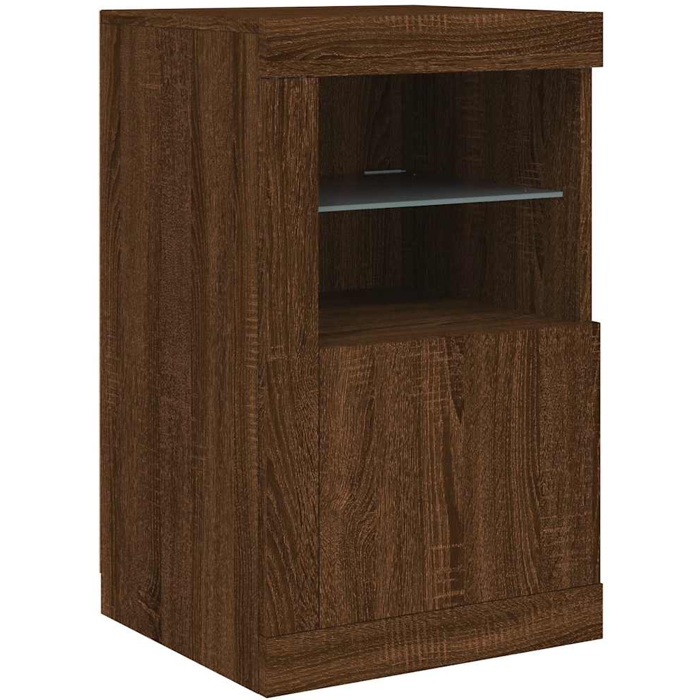 vidaXL Single Door 2 Shelf LED Brown Oak Side Cabinet Image 2