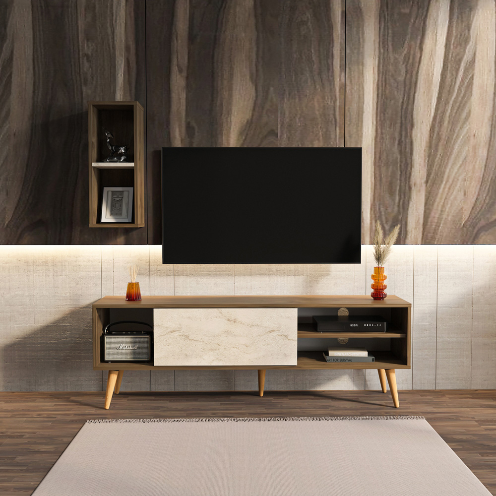 Decorotika Rans Walnut Traverter TV Stand for 55 inch TV Image 4