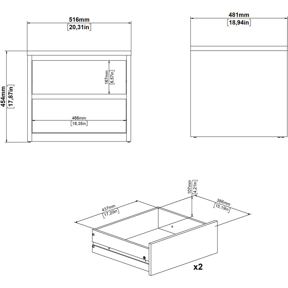 Florence Next 2 Drawer White Nightstand Image 7