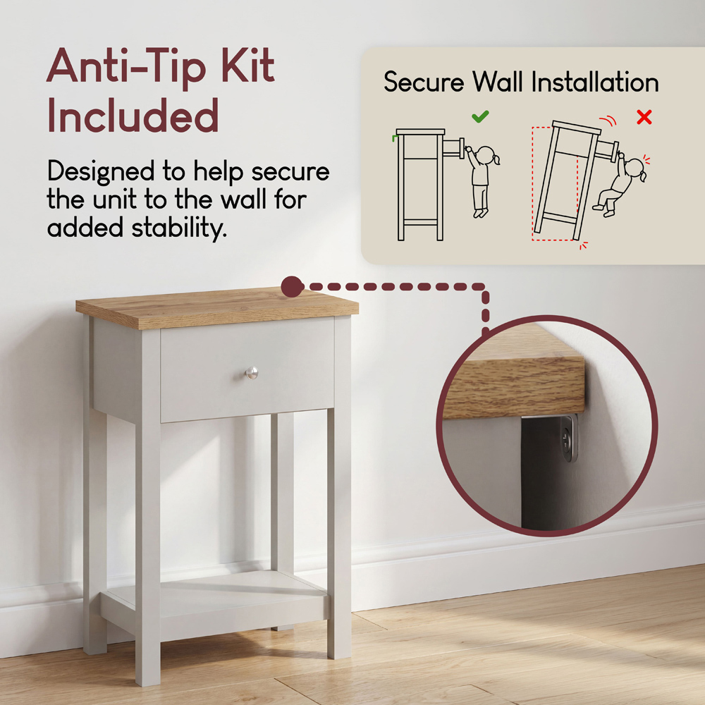 VIDA DESIGNS Arlington Single Drawer Grey and Oak Console Table Image 7
