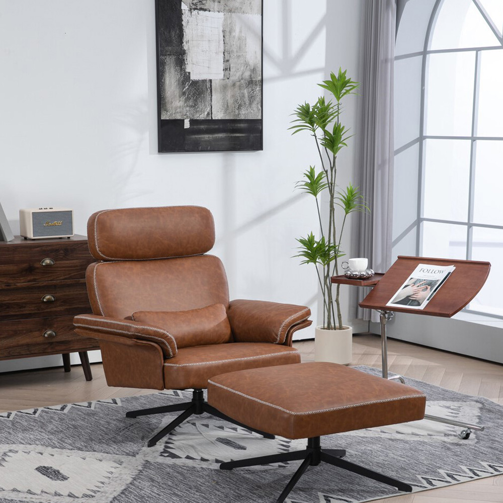 Conley Brown Leather Armchair With Footstool Image 7