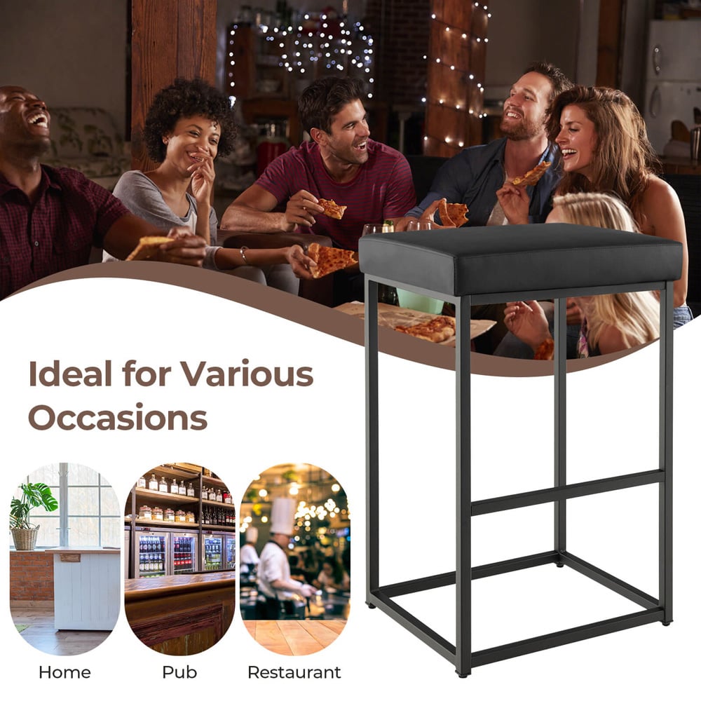 Costway Black PU Leather Bar Stool Set of 2 Image 4