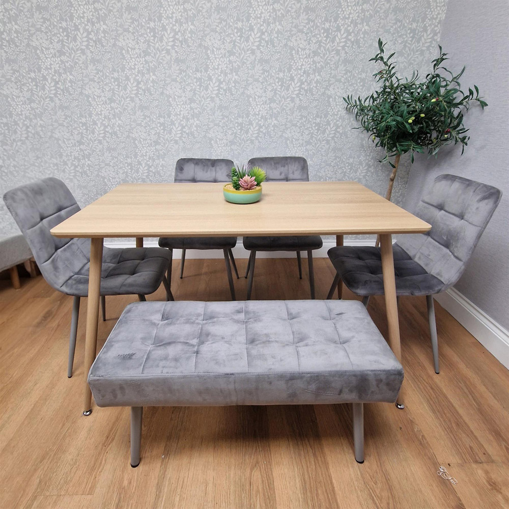 Kosy Koala 4 Seater Velvet Wooden Dining Set with Bench Grey Image 6