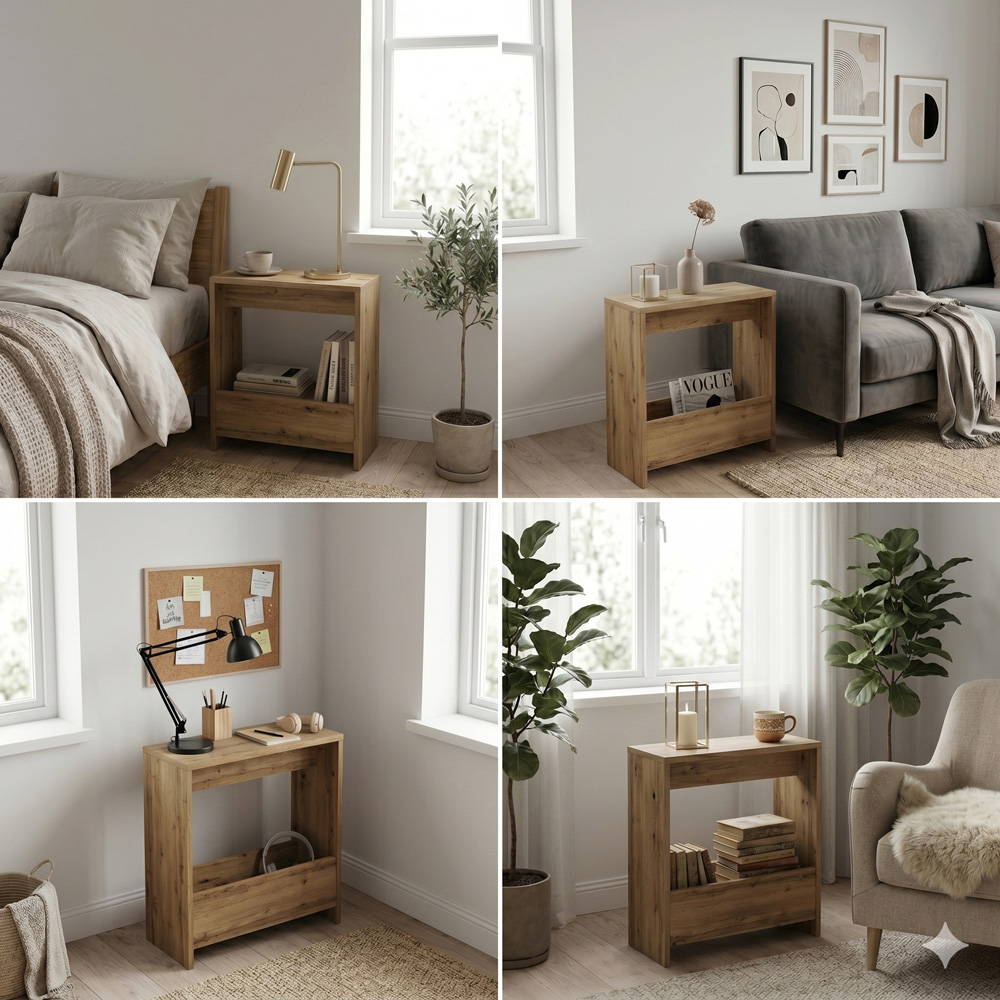 Shefa Line Focus Single Shelf Wotan Oak Slim Side Table Image 7