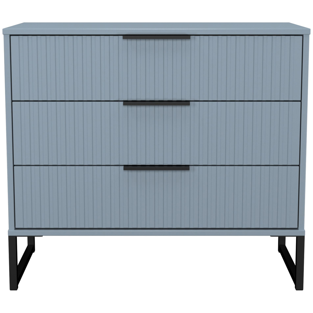 Crowndale Fluted 3 Drawer Denim Blue Chest of Drawers Ready Assembled Image 2