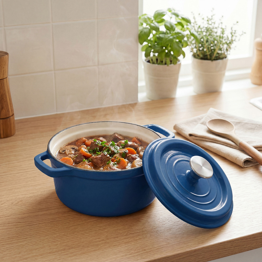 Living and Home 2L Dark Blue Enamelled Cast Iron Dutch Oven Image 7