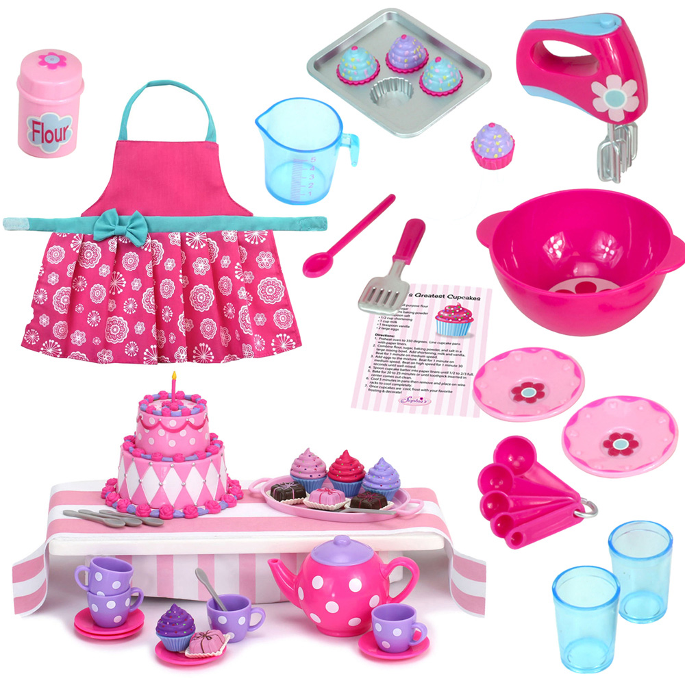 Teamson Kids Sophia's Pink Doll Baking and Tea Party Accessories Set with Apron Image 1
