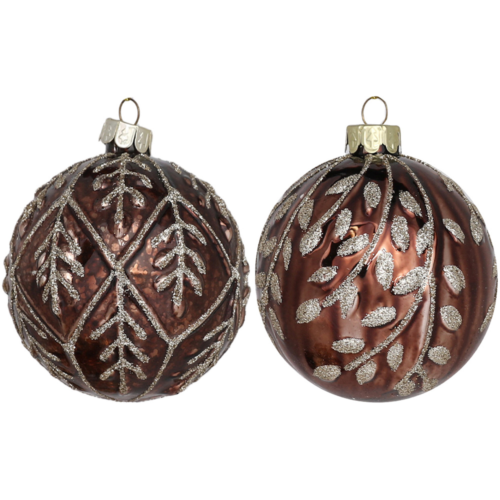 Single Decadent Bronze Brown Glitter Leaf Bauble in Assorted styles Image 1