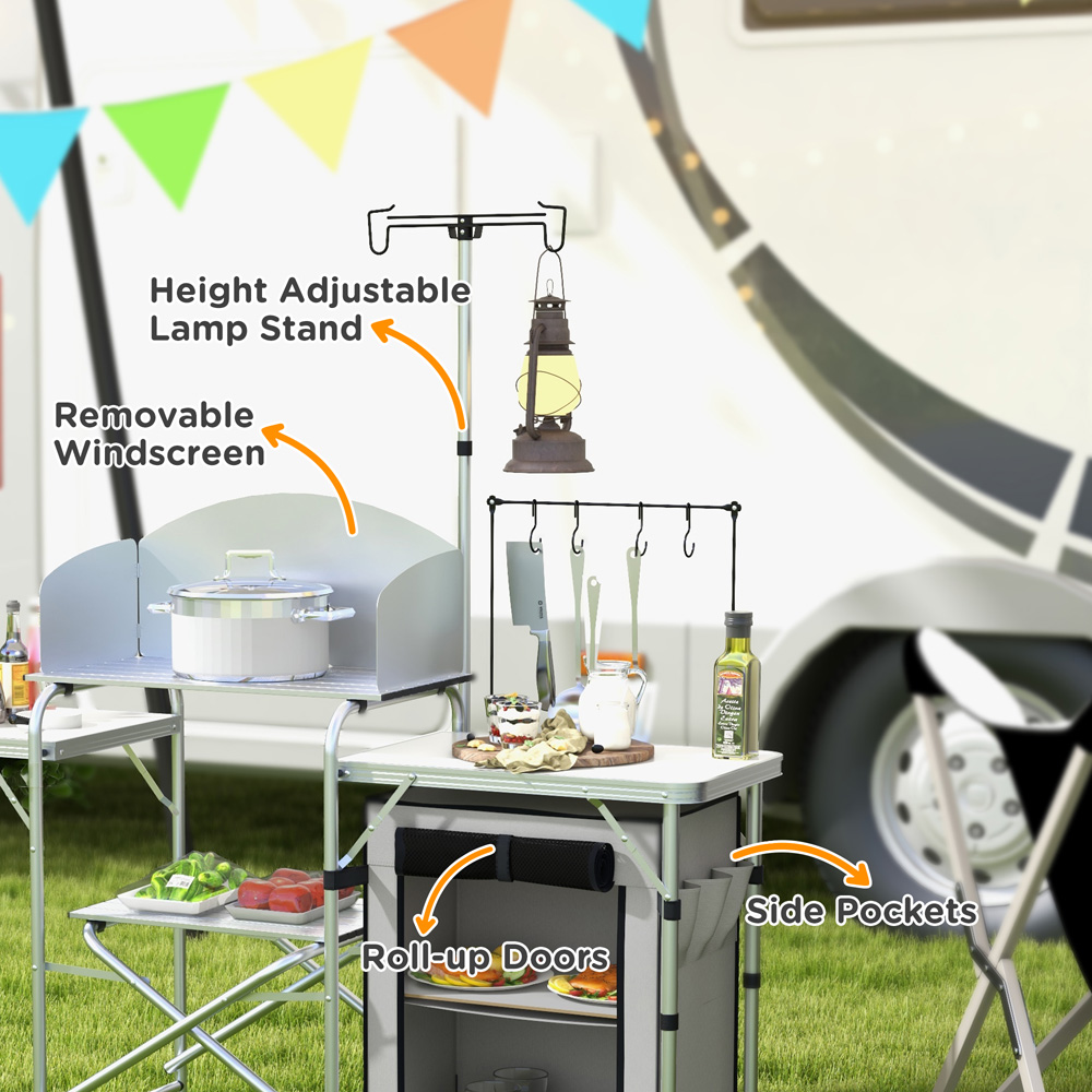 Outsunny Aluminium Foldable Camping Kitchen with Fabric Cupboard Image 5