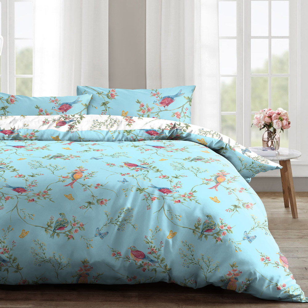 Velosso EasyCare Single Green Birds Floral Reversible Duvet Set Image 1