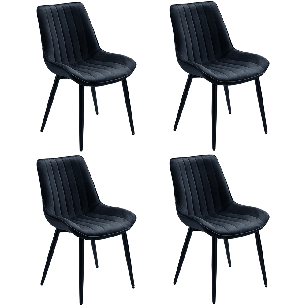 Living and Home Set of 4 Black Velvet Dining Chairs Image 2