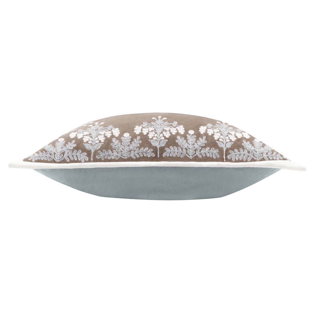 Paoletti Winter Bloom Embroidered Taupe Cotton Velvet Cushion 50 x 50cm Image 3